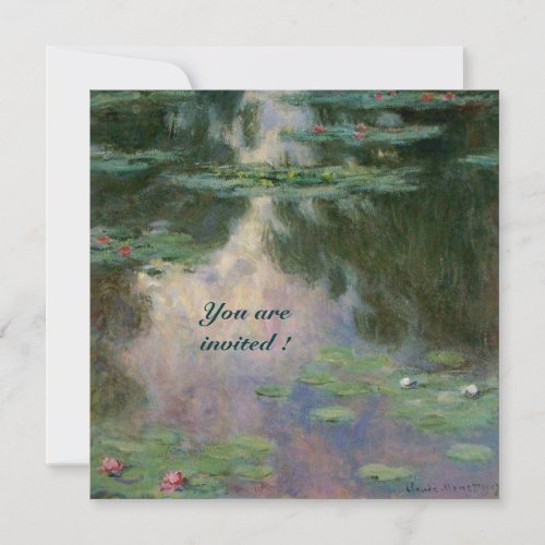 WATER LILIES IN PINK GREEN BLUE REFLECTIONS INVITATION