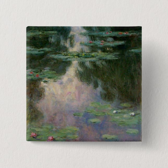 WATER LILIES IN PINK GREEN POND by Claude Monet  Button (Front)