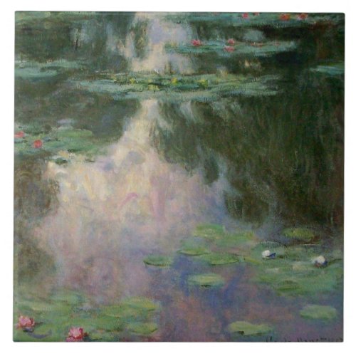 WATER LILIES IN PINK GREEN POND by Claude Monet  Ceramic Tile