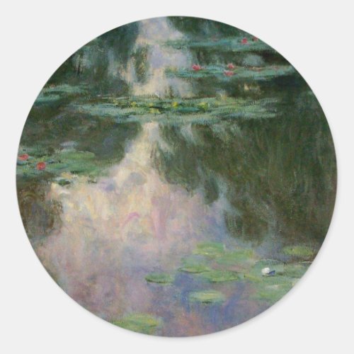 WATER LILIES IN PINK GREEN POND by Claude Monet Classic Round Sticker