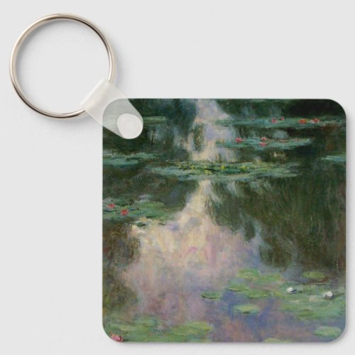 WATER LILIES IN PINK GREEN POND by Claude Monet  Keychain