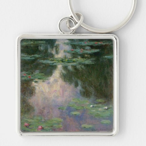 WATER LILIES IN PINK GREEN POND by Claude Monet Keychain