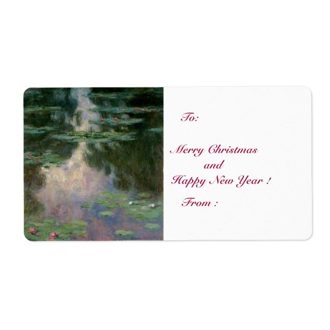 WATER LILIES IN PINK GREEN POND by Claude Monet Label (Front)
