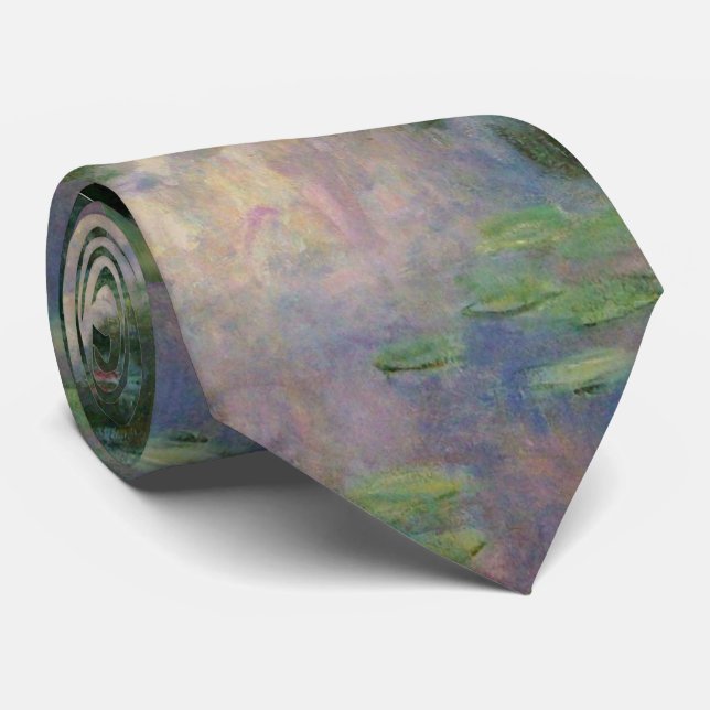 WATER LILIES IN PINK GREEN POND by Claude Monet Neck Tie (Rolled)