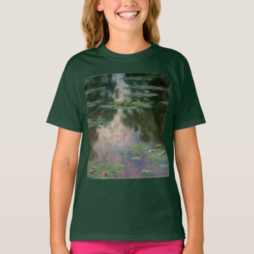 WATER LILIES IN PINK GREEN POND by Claude Monet  T_Shirt