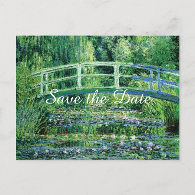 Water Lilies Japanese Bridge Save the Date Wedding Announcement Postcard (Front)