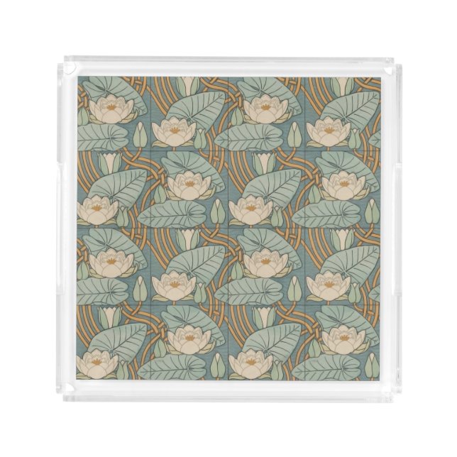 Water Lilies Lily Art Nouveau Nature Acrylic Tray (Front)