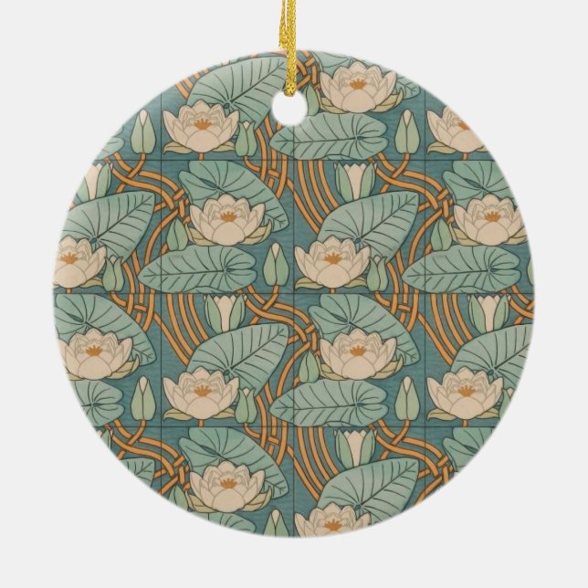 Water Lilies Lily Art Nouveau Nature Ceramic Ornament (Back)