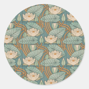 Water Lilies Lily Art Nouveau Nature Classic Round Sticker