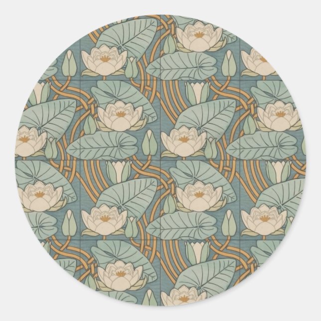 Water Lilies Lily Art Nouveau Nature Classic Round Sticker (Front)