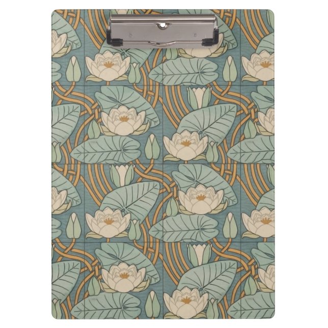 Water Lilies Lily Art Nouveau Nature Clipboard (Front)