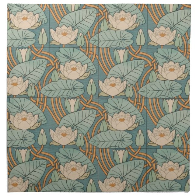 Water Lilies Lily Art Nouveau Nature Cloth Napkin (Front)