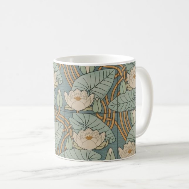 Water Lilies Lily Art Nouveau Nature Coffee Mug (Front Right)