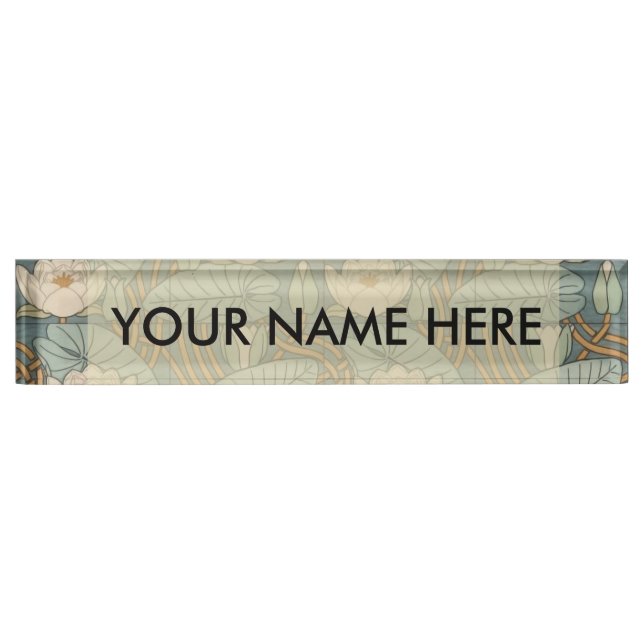 Water Lilies Lily Art Nouveau Nature Desk Name Plate (Front)