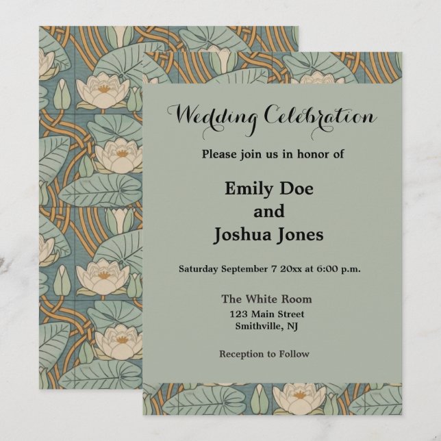 Water Lilies Lily Art Nouveau Nature Invitation (Front/Back)
