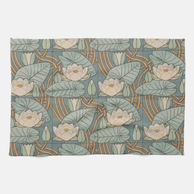 Water Lilies Lily Art Nouveau Nature Kitchen Towel (Horizontal)