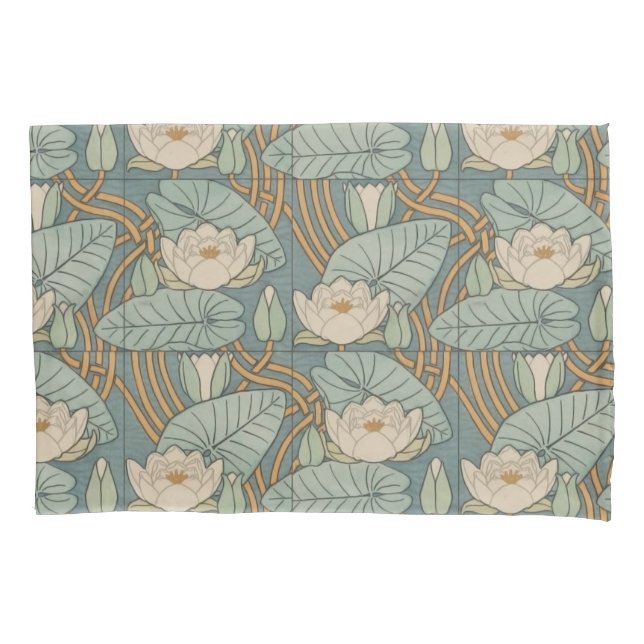 Water Lilies Lily Art Nouveau Nature Pillow Case (Front)