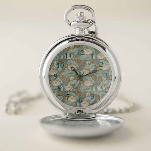 Water Lilies Lily Art Nouveau Nature Pocket Watch (Inside)