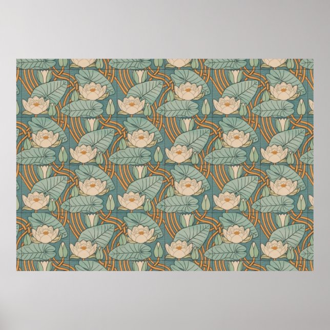 Water Lilies Lily Art Nouveau Nature Poster (Front)