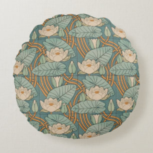 Water Lilies Lily Art Nouveau Nature Round Pillow