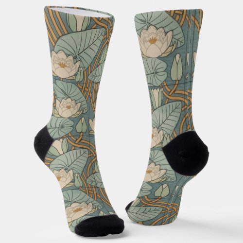 Water Lilies Lily Art Nouveau Nature Socks