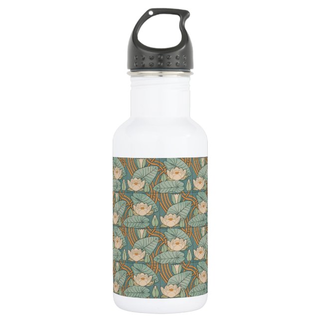 Water Lilies Lily Art Nouveau Nature Stainless Steel Water Bottle (Front)