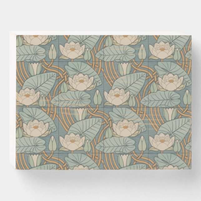 Water Lilies Lily Art Nouveau Nature Wooden Box Sign (Front Horizontal)