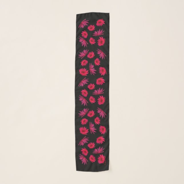 "Water Lilies" Long Your Name Scarf Black (Front)