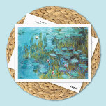 Water Lilies Nymphaeas Claude Monet Postcard<br><div class="desc">A fine art postcard featuring the painting by Claude Monet (1840-1926),  Water Lilies 1914. Depicted is a tranquil pond landscape with green lily pads and pink flowers on striking blue water.</div>