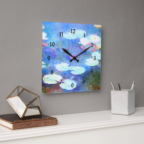 Water Lilies Pink _ Beautiful art by Claude Monet Square Wall Clock