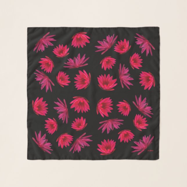 "Water Lilies" Square Your Name Scarf Black (Front)