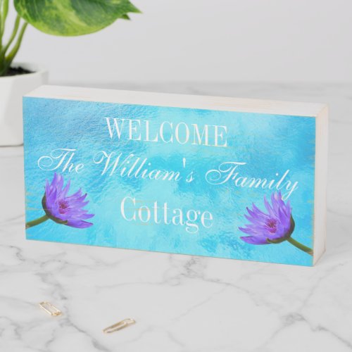 Water Lilies Welcome Cottage Wood Box Sign