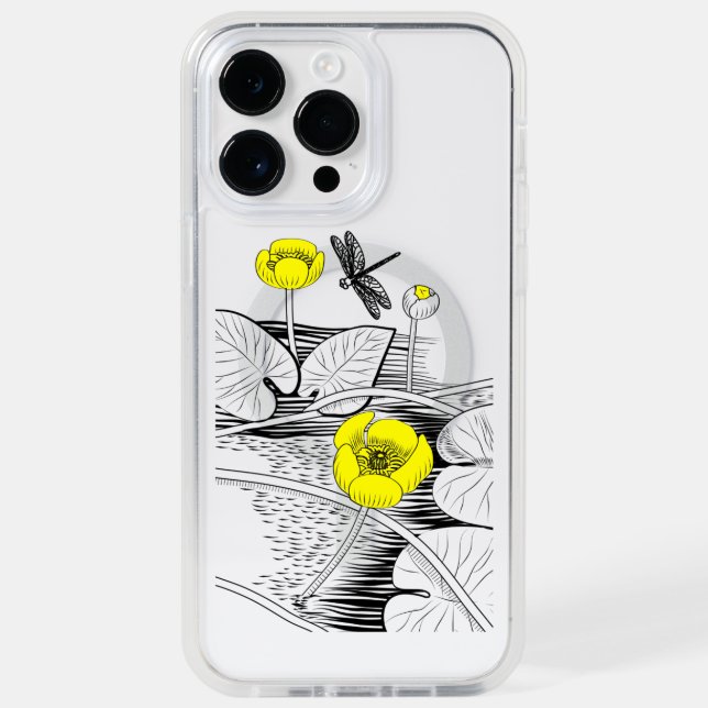 Water-lilies yellow engraving graphic otterbox iPhone case (Back)