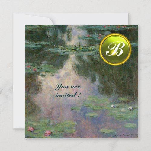 WATER LILIES YELLOW GEMSTONE MONOGRAM INVITATION