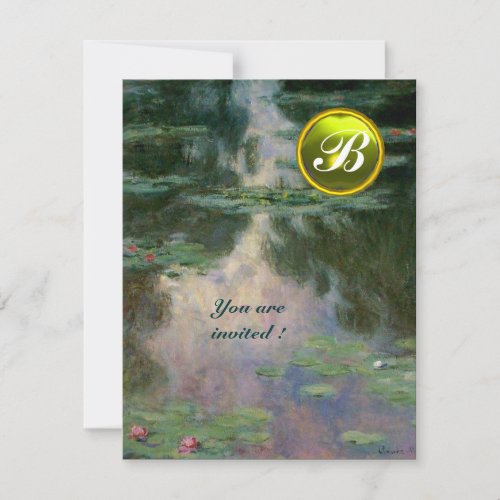 WATER LILIES YELLOW GEMSTONE MONOGRAM INVITATION