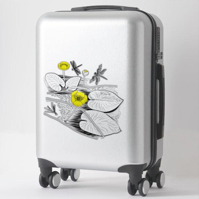 Water-lilies yellow graphic black sticker (Suitcase)