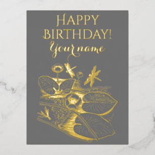  Water-lilies yellow graphic Foil Holiday Postcard