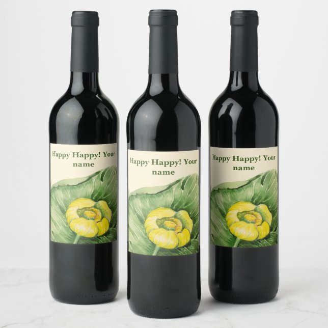 Water Lilies yellow watercolor Wine Label (Bottles)