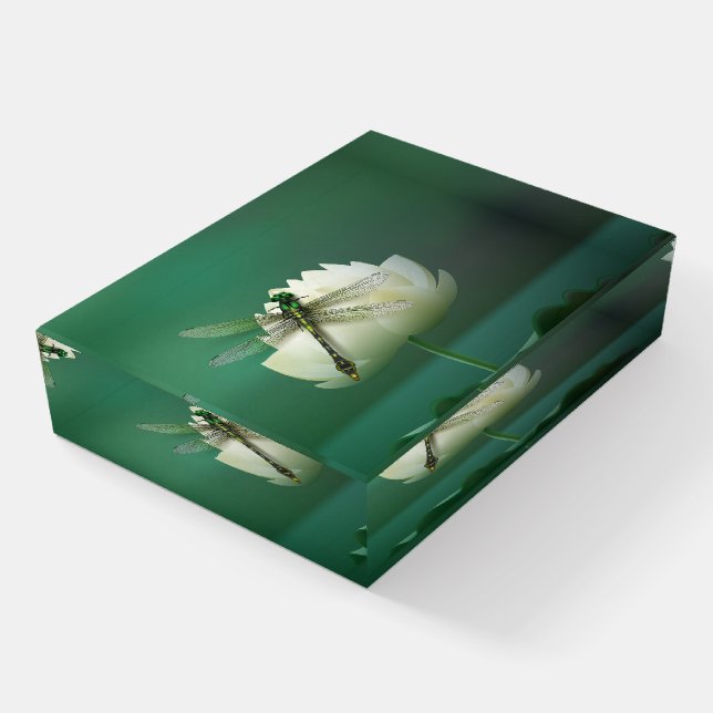 Water Lily and Dragonfly Paperweight (Angled)