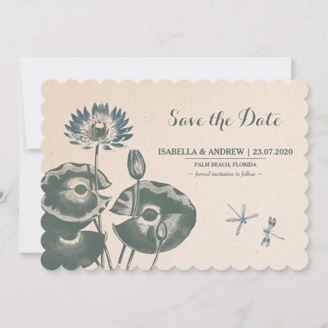 Water Lily and Dragonfly Save The Date (Front)