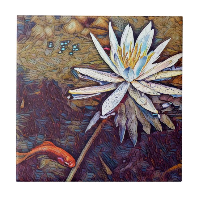 Water lily and koi Ceramic Tile (Front)