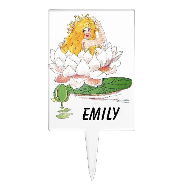 Water Lily Cute Flower Child Floral Fairy Girl Cake Topper (Front)