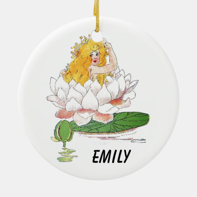 Water Lily Cute Flower Child Floral Fairy Girl Ceramic Ornament (Back)