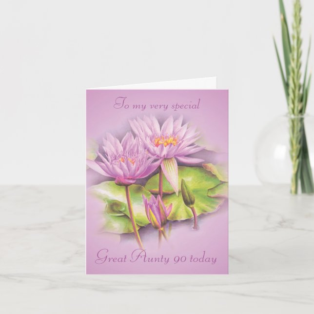 Water lily floral Great Aunty 90 birthday card (Front)
