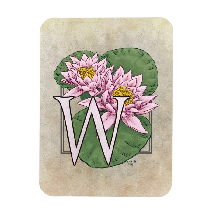 Water Lily Flower Monogram Vinyl Magnets