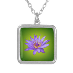 Water Lily Flower Pond Aquatic Purple Water Bloom Silver Plated Necklace