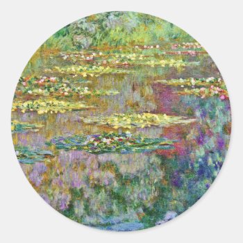 Water Lily Flowers Claude Monet Fine Art Classic Round Sticker by monet_paintings at Zazzle