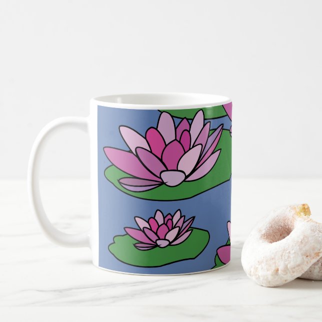 Water Lily Flowers Coffee Mug (With Donut)