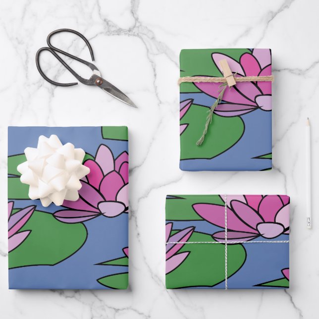 Water Lily Garden Floral Wrapping Paper Sheets (Front)