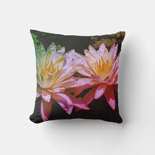"Water lily in the Rain" Throw Pillow (Front)